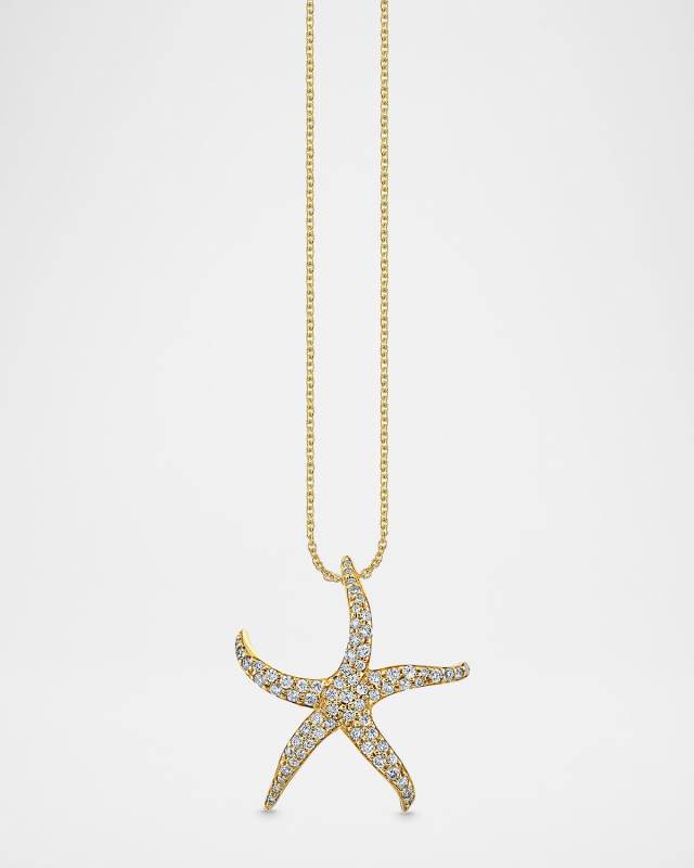 14K Pave Large Starfish Pendant on Heavy Tiffany Chain Necklace